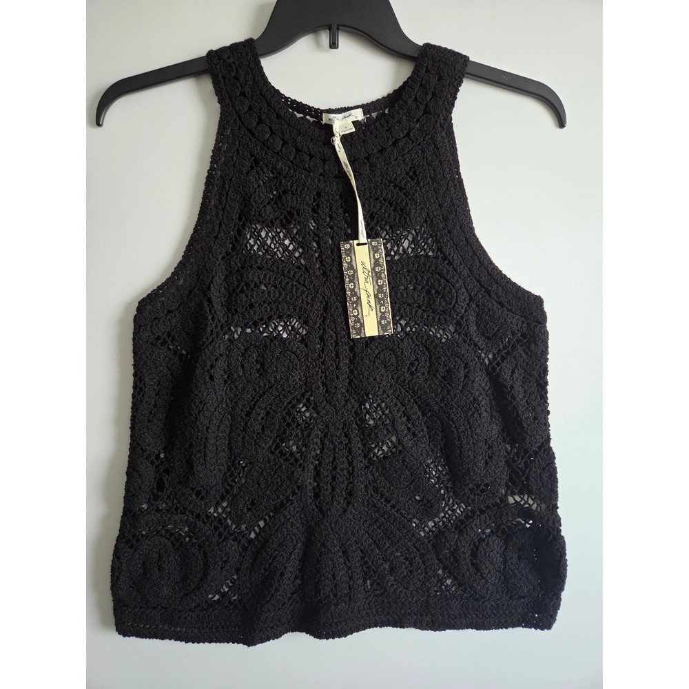Ultra Pink Black Crochet Sleeveless High Neck Boho Tank Top New With Tags Size M